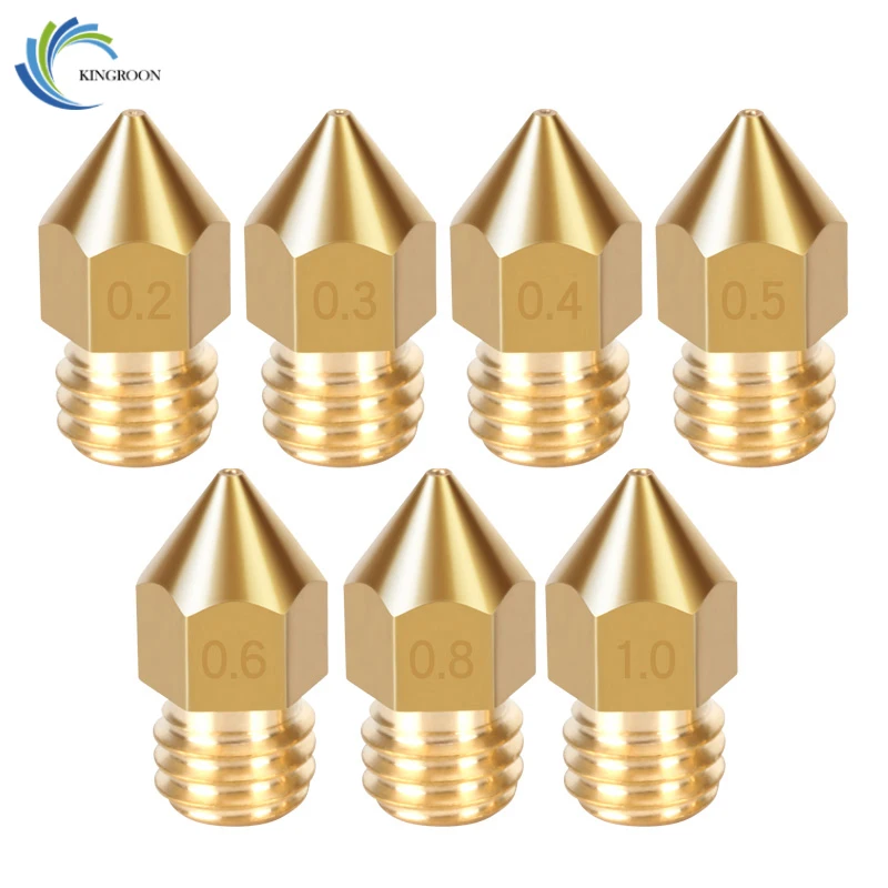 5pcs MK8 Nozzle Copper 0.2mm 0.4mm 0.5mm 0.6mm 0.8mm 1.0mm 3D Printer Part Extruder M6 Thread Brass Nozzle 1.75mm 3mm Filament