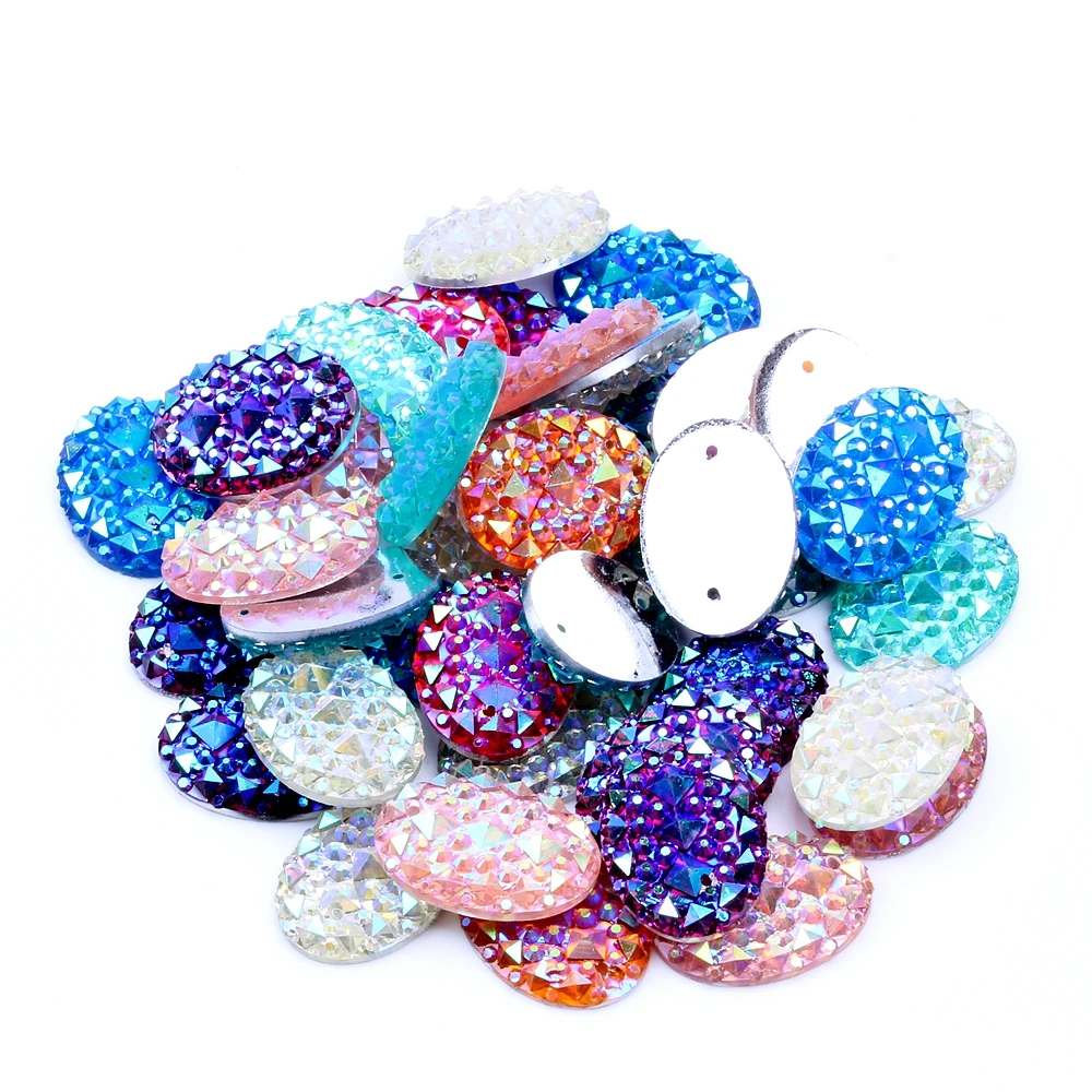 

13x18mm 100pcs AB Colors Resin Flatback Rhinestone With 2 Holes DIY Scrapbooking Crafts Jewelry Garment Phone Case Accessories