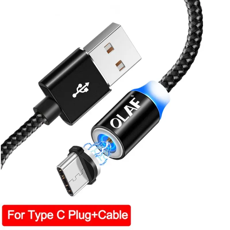 Магнитный usb-кабель OLAF 1 м/2 м, магнитный шнур для быстрой зарядки для iPhone XR Xs Max, кабель USB type c для samsung S8 Xiaomi OnePlus 6t - Цвет: Black for type c