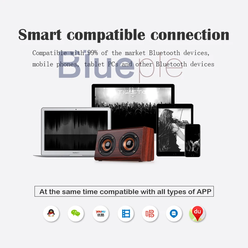 Blueple W7 Bluetooth динамик ретро дерево двойной громкий динамик 1500 мАч сабвуфер 3,5 мм usb зарядка портативный динамик