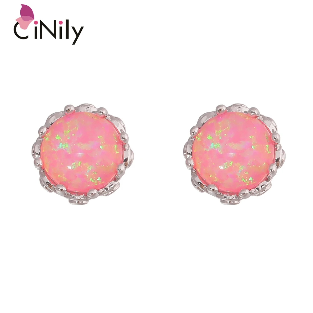 Серьги-пусеты CiNily розовые и оранжевые с огненным опалом серьги камнями