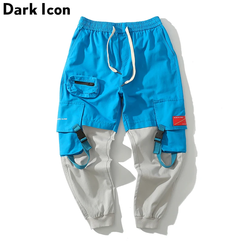 Брюки-карго с темными иконами боковые карманы лентой мужские шаровары