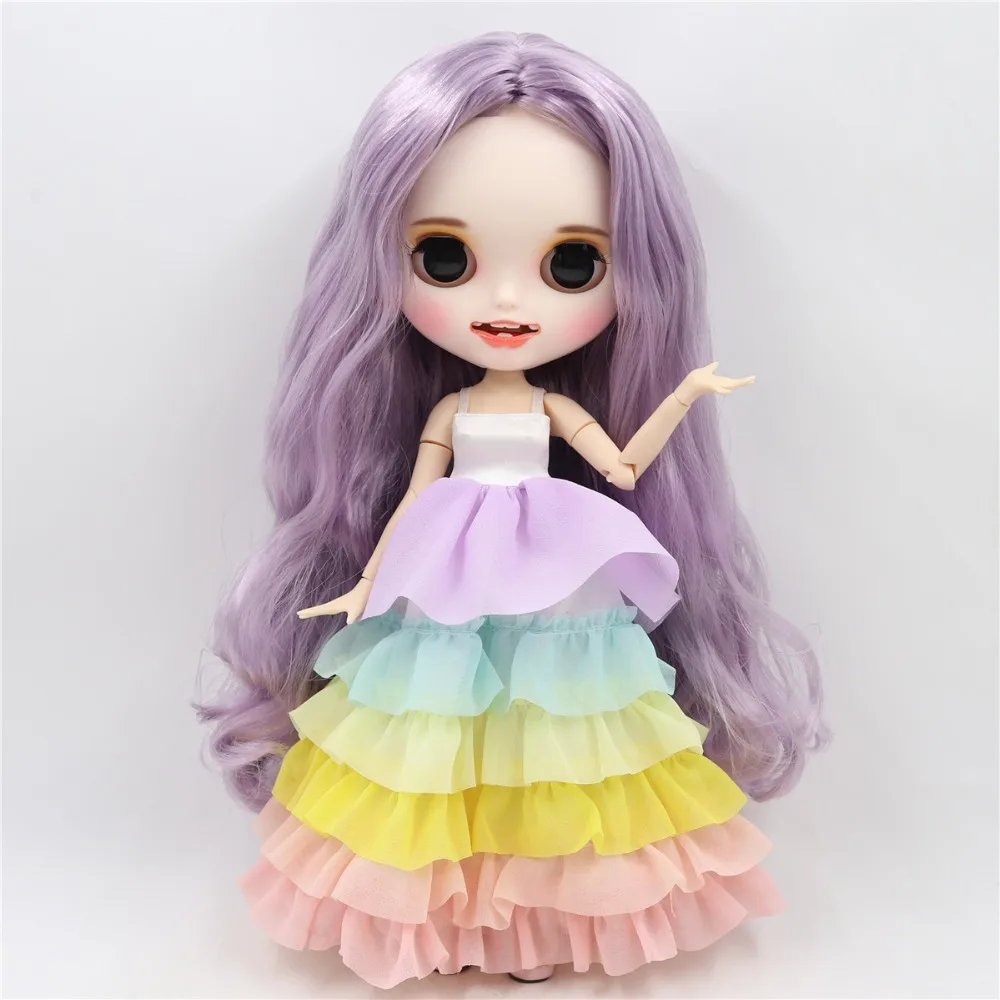 1/6 bjd фабрика blyth кукла с яркой кожей шарнир тело бледно-фиолетовый фиолетовые волосы, новое матовое лицо с зубами, 30 см BL1049
