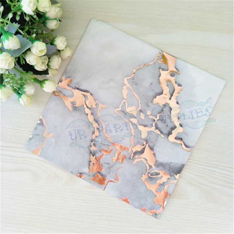Rose Gold Для выведения токсинов, 40 шт Мрамор розовое золото Фольга Обед Салфетки 33 см Блестящий металлический Цветной, хороший подарок на день рождения, свадьбу, Год Вечерние поставки - Цвет: Rose Gold