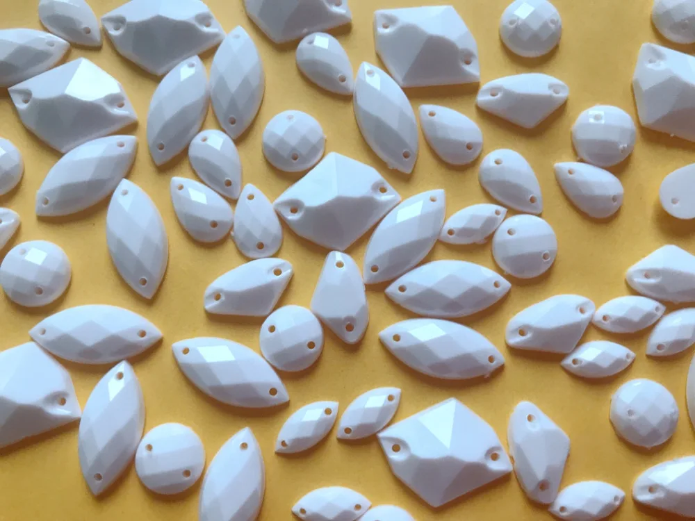 

300pcs mixed shape sew On Acrylic Rhinestone white Crystal Flatback