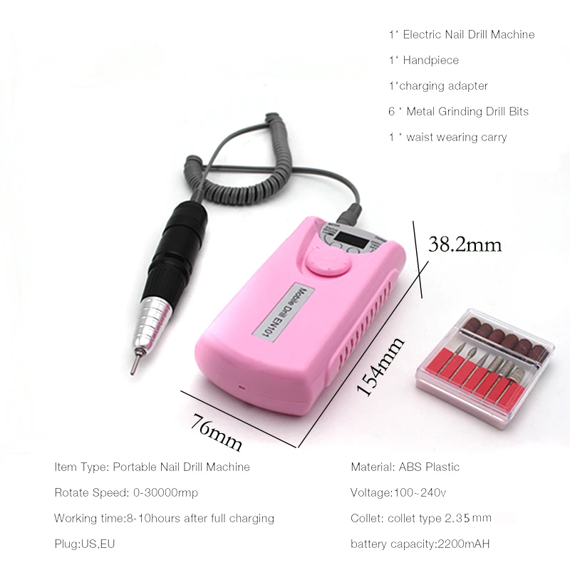 

Rechargeable 30000RPM Electric Nail Drill Machine Acrylic Nail File Drill Manicure Pedicure Kit Set send ceramic nail drill bit
