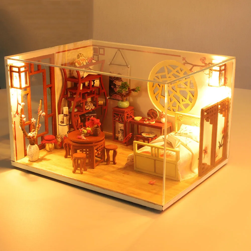 Детские игрушки Diy кукольный домик собирать деревянные Miniaturas кукольный дом мебель миниатюрный кукольный домик Головоломка Развивающие игрушки для детей
