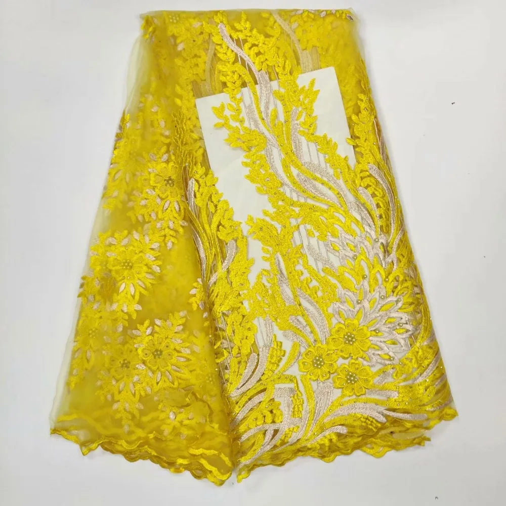 Желтый 2019 новый французский для нигерийской кружевной свадьбы высокое качество