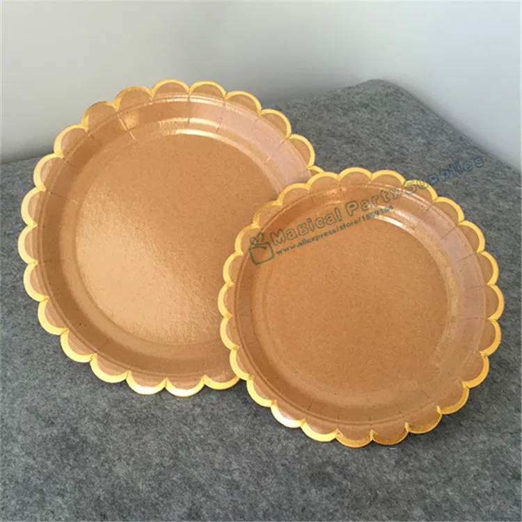 24 набора крафт бумаги посуда Фольга Золотой Гребешок бумажная тарелка бумага