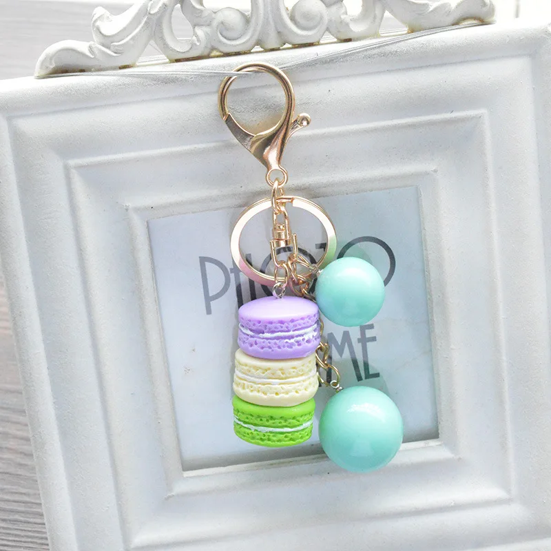 

Brand New Candy Colors Creative Biscuit Cake Keychain Car Key Ring Key Chain For Bag Pendant Chaveiro Women Sweety Gifts