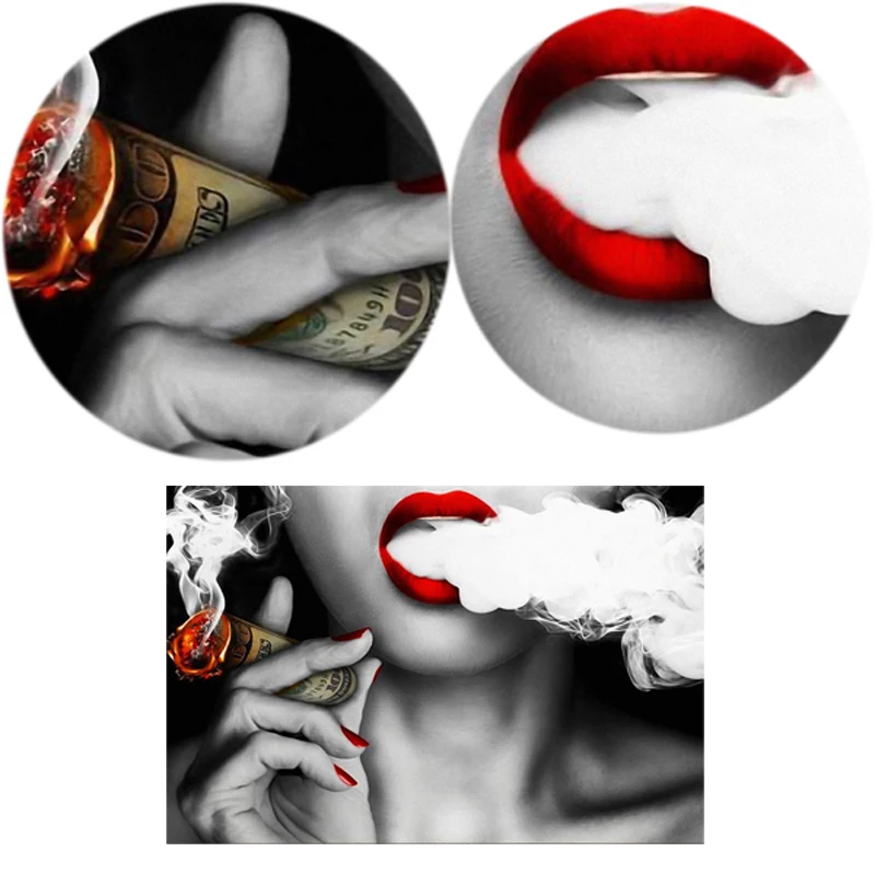Modern Abstract Portrait Posters and Prints Wall Art Canvas Painting Women Smoke Money Oil on the Creative Decor | Дом и сад