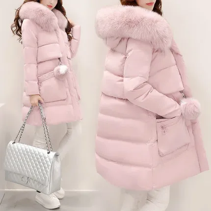 pink Новые зимние женские куртки на утином пуху больших размеров, съемный меховой воротник, модная женская зимняя куртка с капюшоном, L65 - Цвет: pink