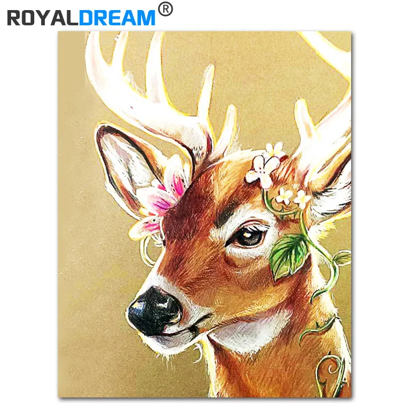 ROYALDREAM Sika олень DIY живопись по номерам Акриловая Краска ручная роспись маслом на