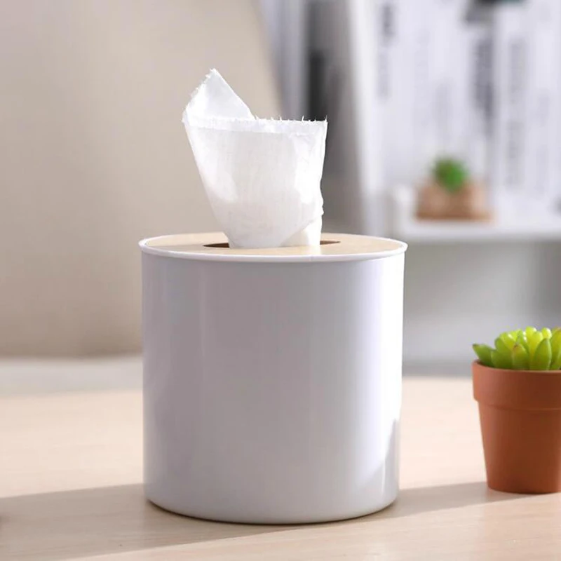 

Kitchen Round Wooden Plastic Tissue Box Solid Wood Napkin Holder Case Simple Stylish 12.8*13.4cm