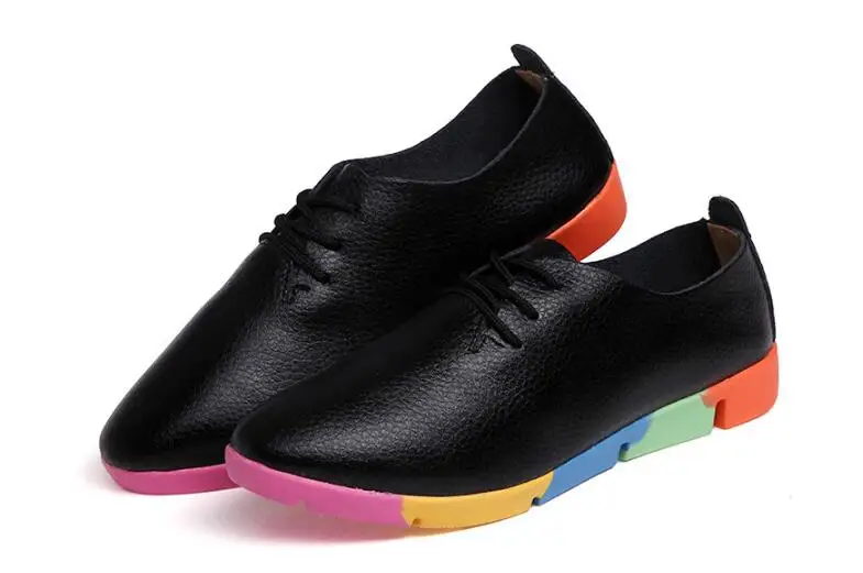 New Autumn spring new lace-up leather women flat white shoes pointed toe deep mouth soft bottom leisure colorful woman | Обувь