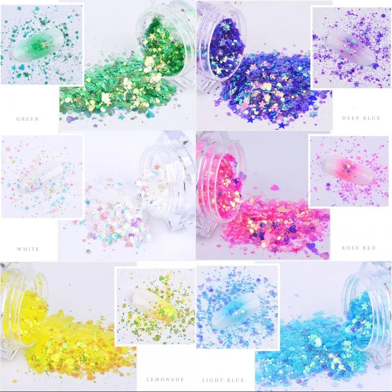 

12Boxes Nail Glitter Chunky Sequins Iridescent Flakes Ultra-thin Tips Colorful Mixed Paillette For Face Body Hair Nails Art