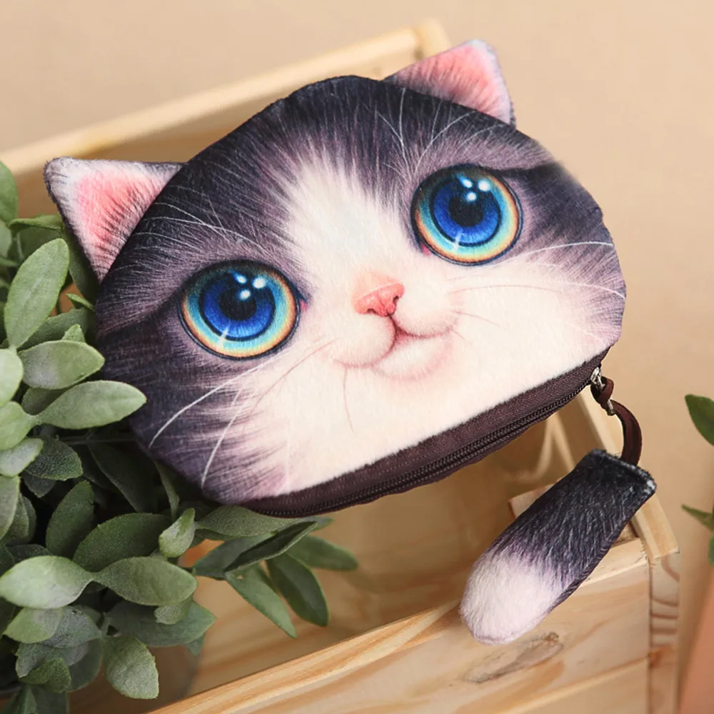 Милое портмоне «кошка», Модный женский кошелек с 3D принтом кошки, Женский кошелек, плюшевый хвост, держатель для монет, Bolsa De Moedas@ 20