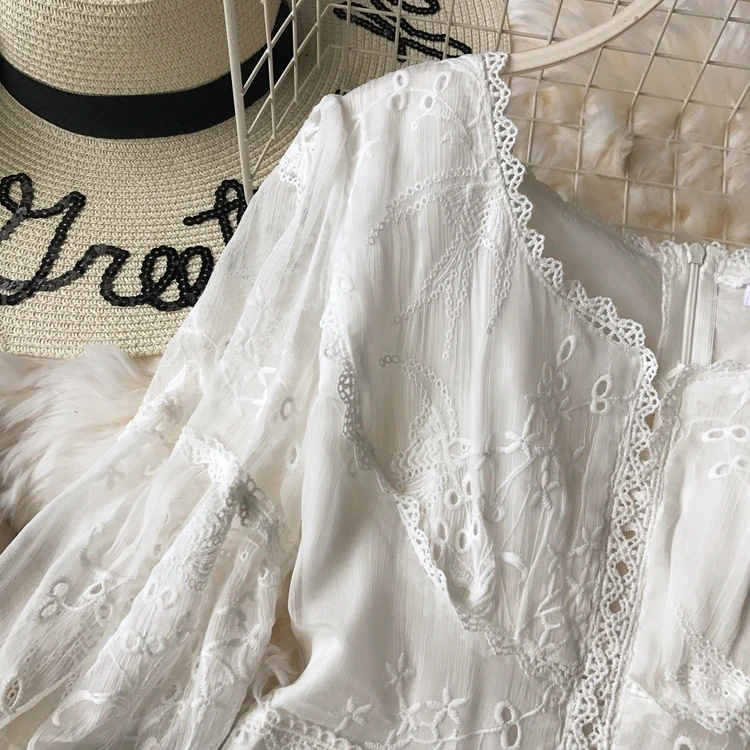 2019 новые модные женские туфли летнее платье с пышными рукавами белая Талия