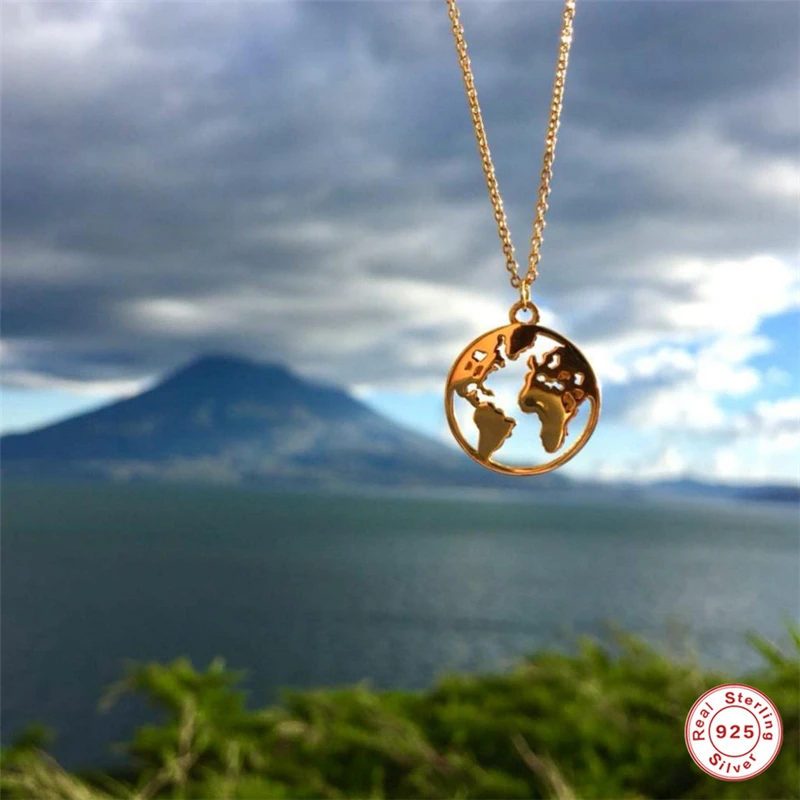 

ROMAD Punk World Map Pendant Necklace For Women 925 Sterling Silver Fashion Jewelry Hollow Necklace Men Charms 2019 Best Gift R4