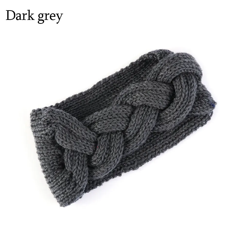 dark gray Зимняя женская теплая повязка для ушей, вязаная однотонная повязка на голову, Широкий Эластичный Тюрбан, Женский вязаный большой бант, повязка на голову, аксессуары для волос - Цвет: dark gray