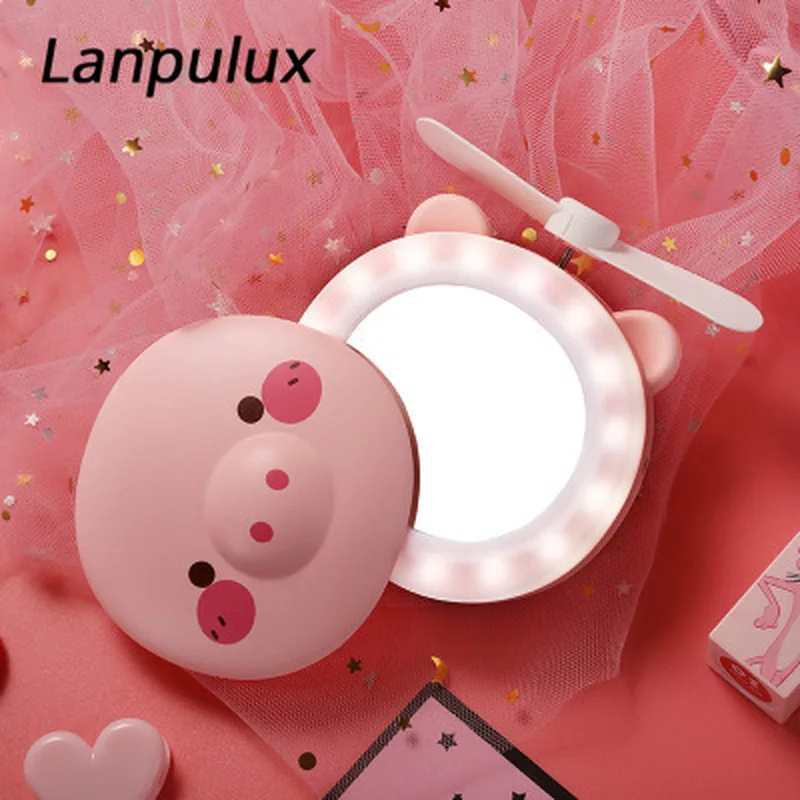Lanpulux портативный вентилятор многофункциональное зеркало ночник свинья медведь