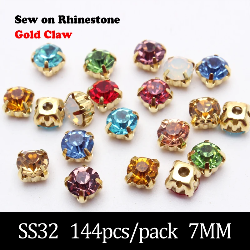17 Color 144pcs/Lot 7mm Gold Claw Sew on Rhinestones Good Quality Crystal use for DIY accessories free shipping | Дом и сад