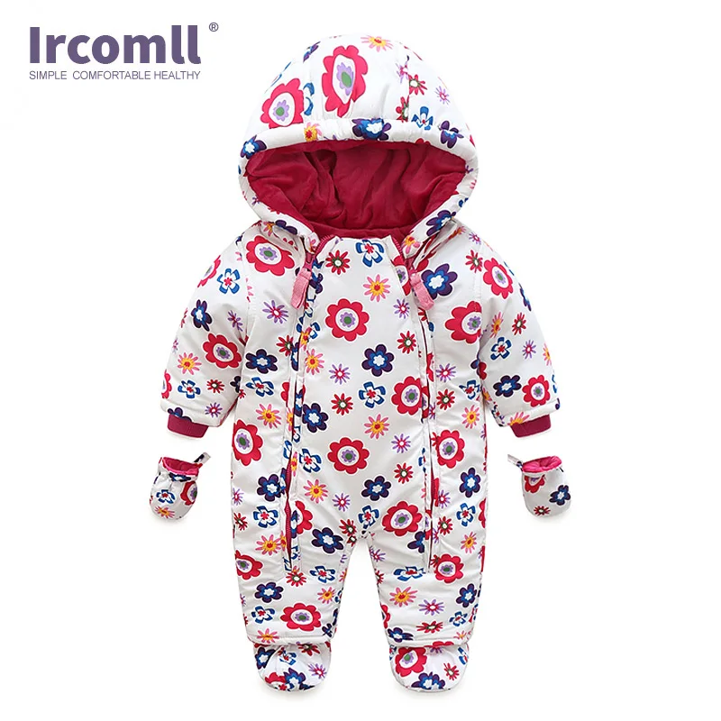 Pink Ircomll/; детские комбинезоны для новорожденных; зимняя детская одежда для маленьких девочек и мальчиков; камуфляжный комбинезон с капюшоном и цветочным принтом; детская верхняя одежда; комбинезон - Цвет: Pink