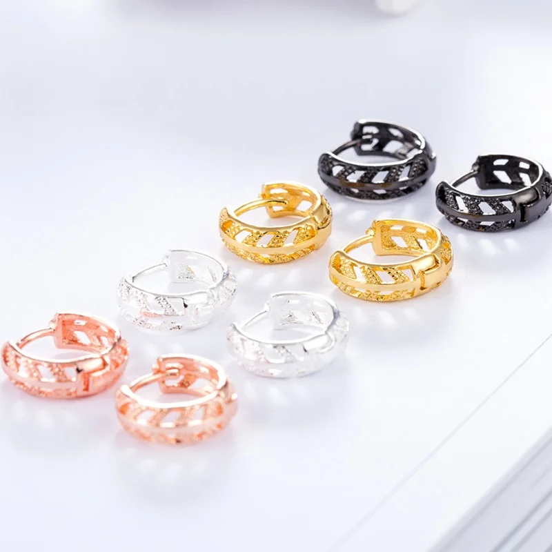 OMHXZJ Wholesale Personality Fashion OL Woman Girl Party 4 Colors Feather Hollowed Out 925 Sterling Silver Hoop Earrings YE432 | Украшения