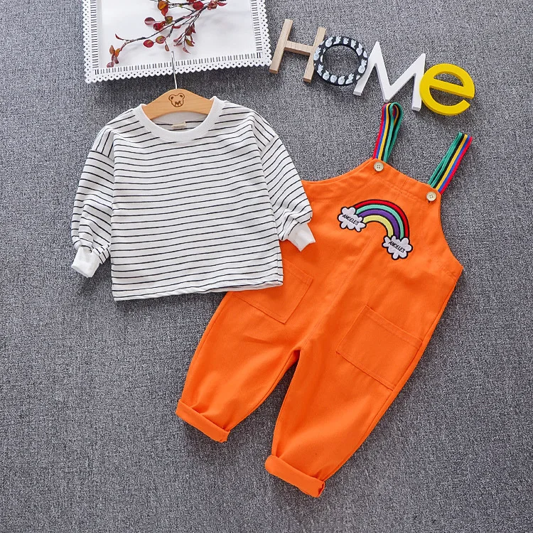 Girls Clothing Sets New Autumn Spring Active Clothes Children Cartoon Rainbow Print Long Sleeve Shirts + Pants Suit 4Years | Детская