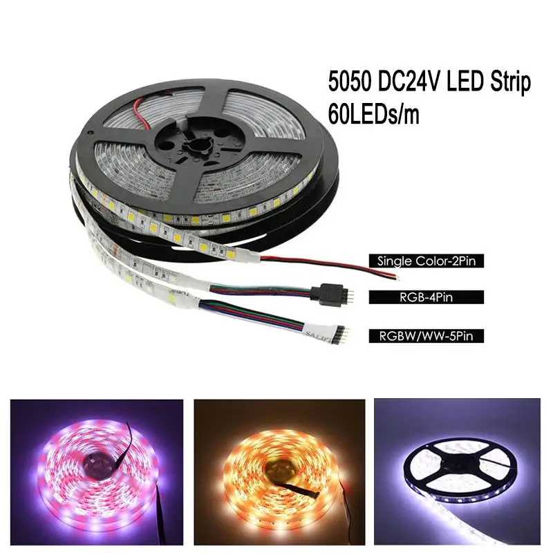 24 V LED Strip Light 5050 RGB RGBW RGBWW 24V 5M 60LEDs/m Waterproof Led Flexible Neon Diode Tape Lamp For Backlight | Освещение