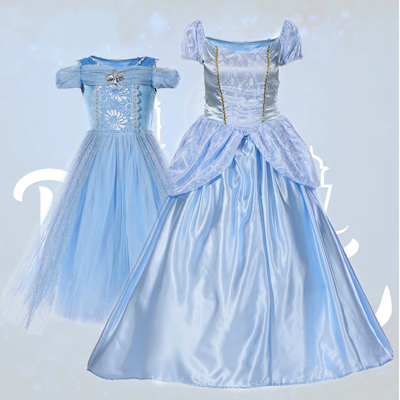 Для взрослых и детей Золушка Делюкс светло синий блестящий платье отцовства