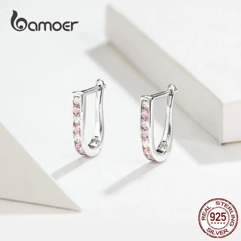 Bamoer ослепительные серьги-кольца с фианитами для свадьбы, помолвки, 925 пробы, серебряные серьги-обручи, женские массивные Роскошные ювелирные изделия SCE658