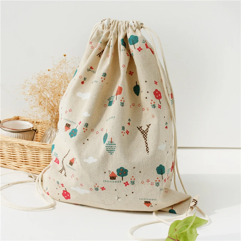 Tangimp зеленое дерево Drawstring Рюкзаки хлопок белье девушка студент Чемодан Обувь