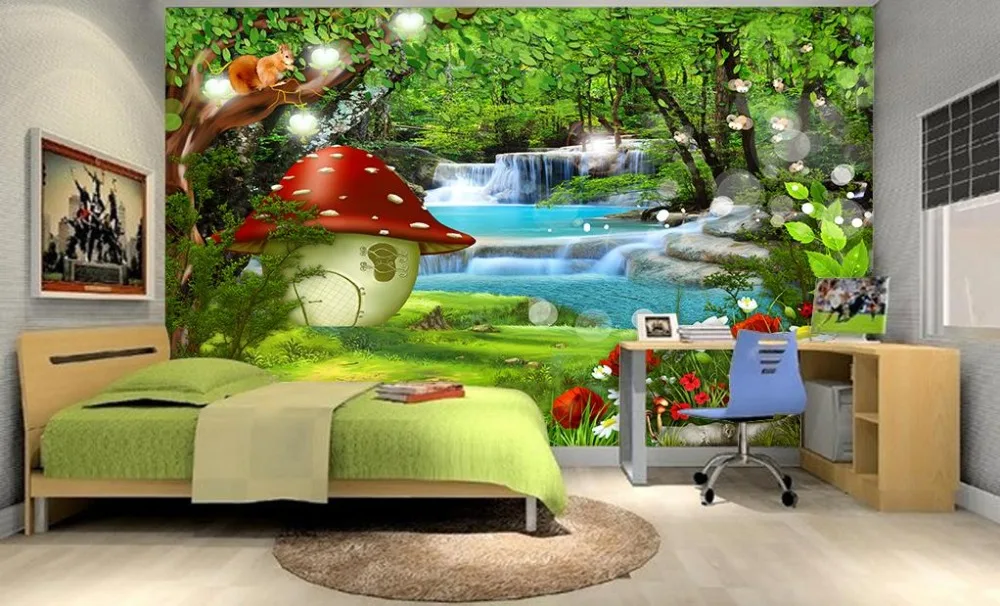 3d фотообои на заказ мультяшная детская комната Фэнтезийный лес украшение фрески