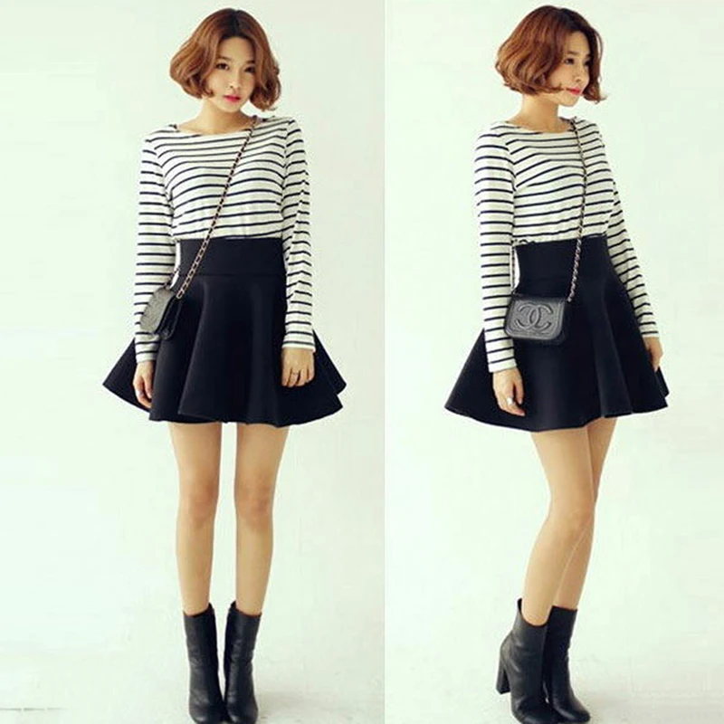 Юбка женская трапециевидная с завышенной талией милая однотонная мини юбка в