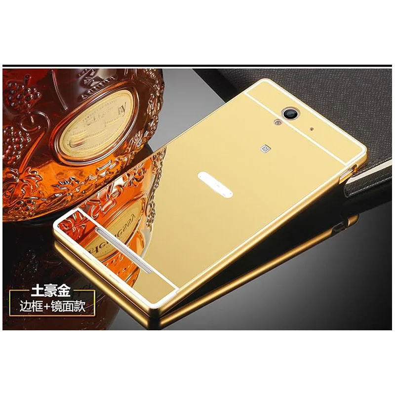 Aluminum Mirror case For Sony Xperia C3 C4 C5 C6 M5 Plating Metal Frame +plastic Back Cover cases M4 Aqua capa |