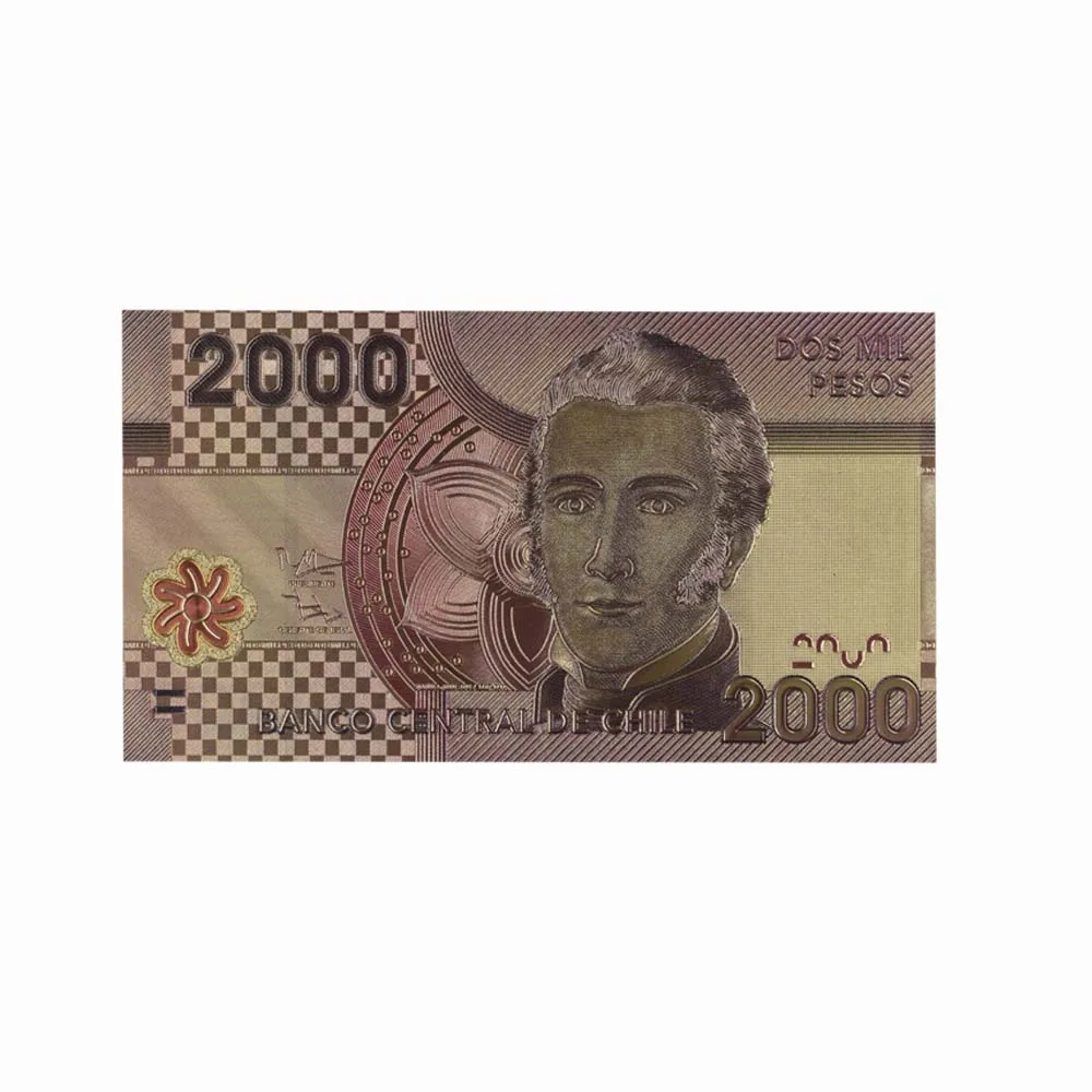Бизнес Подарочные сувениры 24 k золото банкноты красочные Чили 2000 Примечание 24 k Золотая фольга банкноты поддельные деньги дропшиппинг