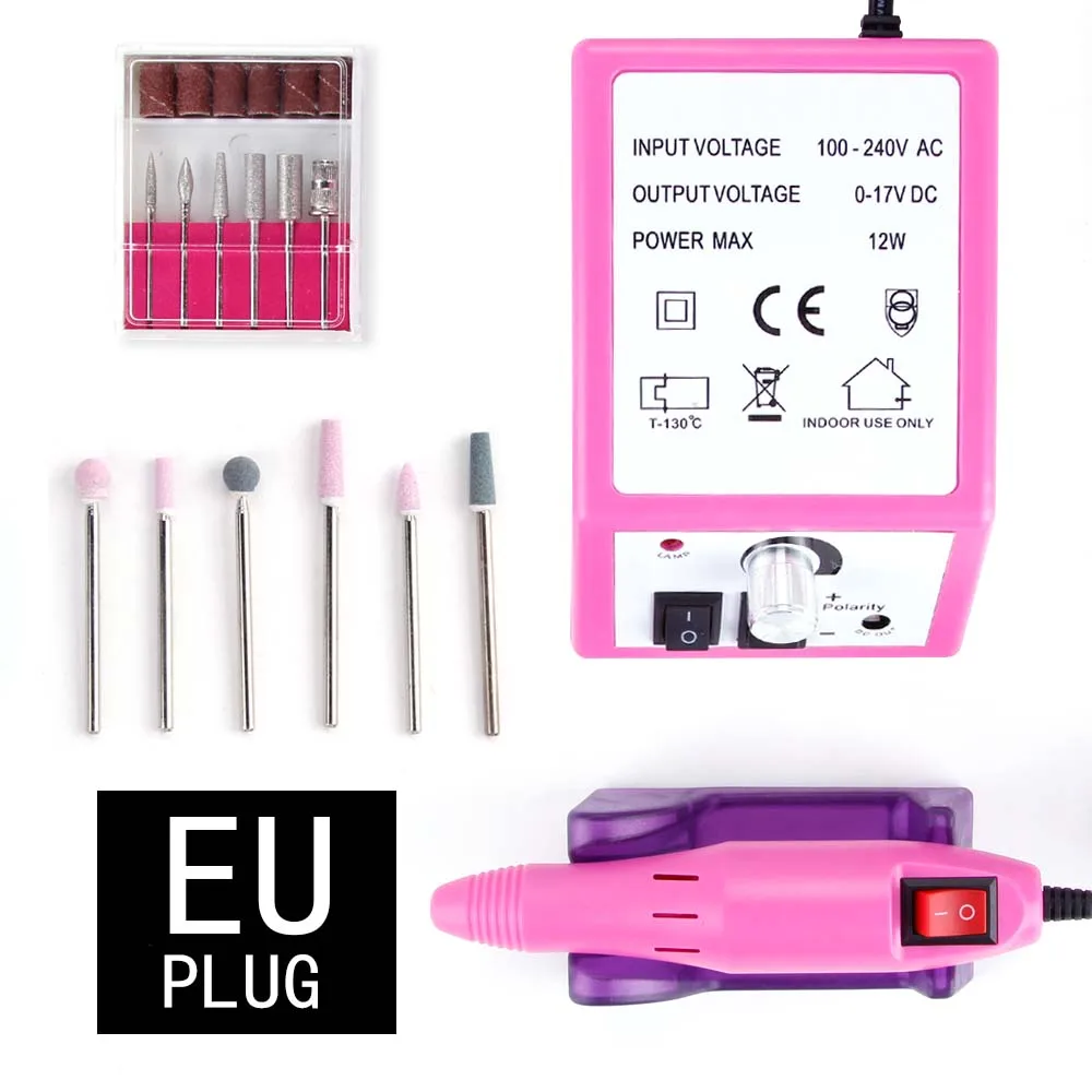 Pink machine Set5 Дрель для ногтей, электрический аппарат для маникюра, гель для удаления кутикулы, фрезерные керамические сверла, набор фрез для педикюра, машинка для маникюра, дизайн ногтей - Цвет: Pink machine Set5