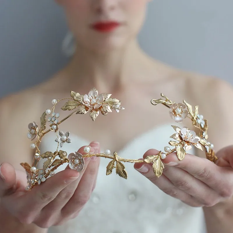 Jonnafe Baroque Gold Leaf Women Tiara Wedding Hair Crown Pearls Jewelry Opal Crystal Bridal Headpiece Accessories | Украшения и