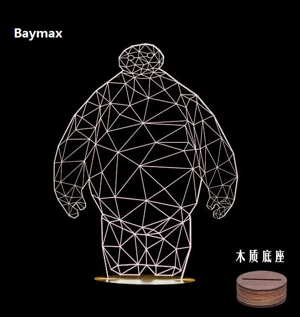 Marvel 3D Декор лампа ночник деревянная база USB железный человек череп Миньоны Baymax