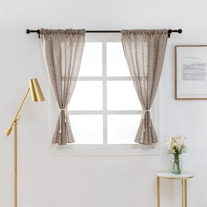 Half Blackout Printed Coffee Plaids Thermal Insulated Curtains For Window Treatment 1 Panel Short Blinds Rod Pocket Small | Дом и сад