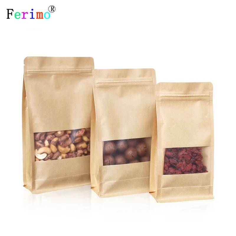 100pcs High - end window kraft paper bag 14 * 24 cm eight-sided food self-sealing bag yin and yang sealing bag dry fruit bag