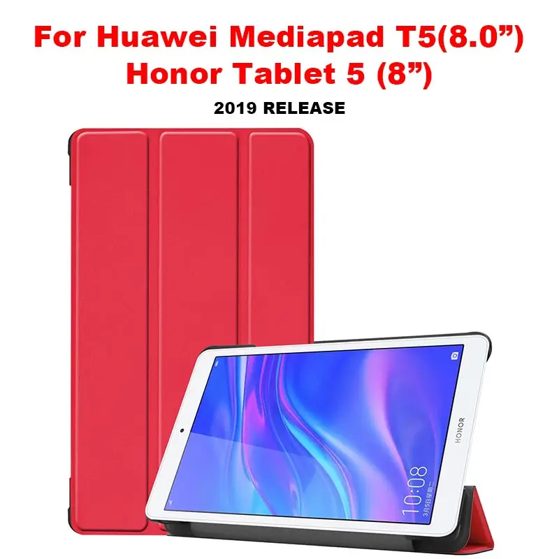 Чехол для huawei Mediapad T5 10,1 8 дюймов, ультра тонкий умный Магнитный кожаный флип-чехол, чехол для huawei T5 1" 8", чехол для планшета - Цвет: T5-8 inch red