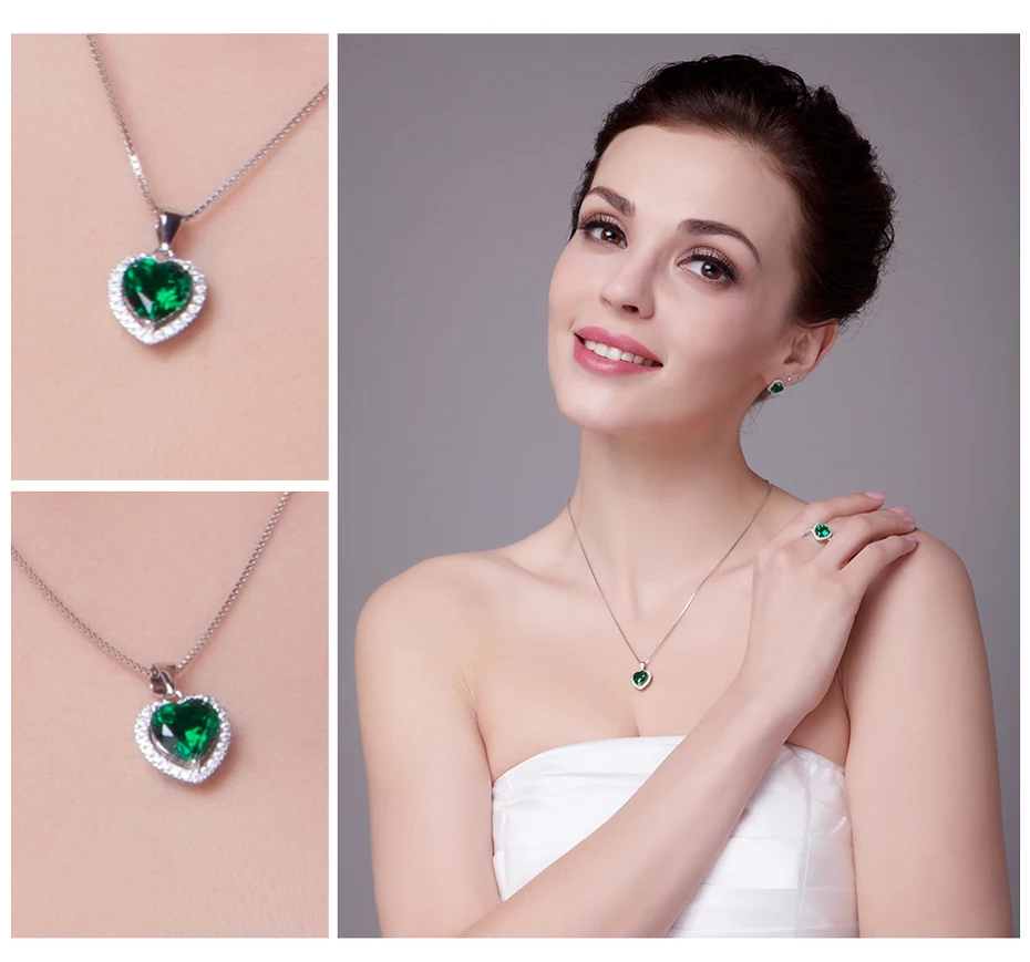 JewelryPalace Heart Of Ocean 2.4ct Green Created Emerald Love Forever Halo Pendant 925 Sterling Silver No Chain | Украшения и