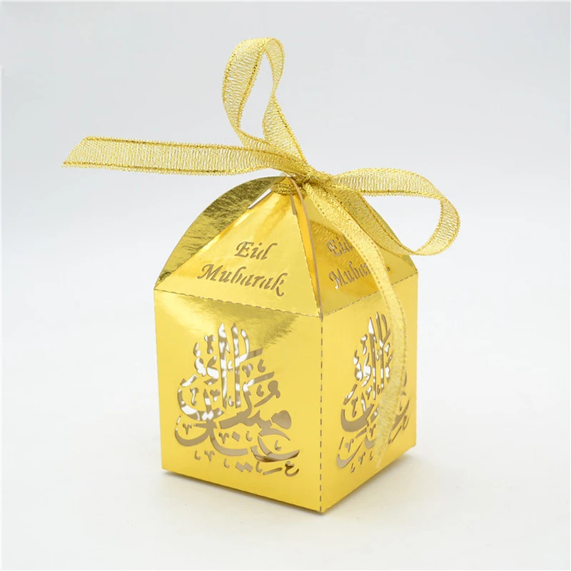 HAOCHU 25pcs Gold Silver EID Mubarak Hajj Mabrour Gift Boxes Laser Cut Hollow Candy Box For Islamic Raradan Party Supplies | Дом и сад