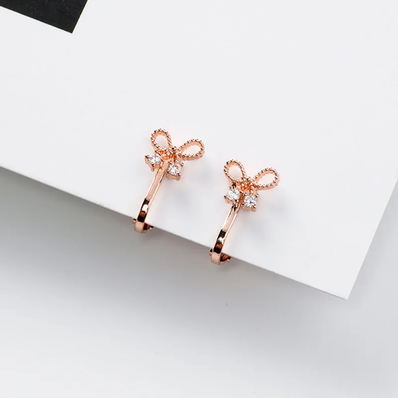 Gold Bowknot Новые корейские милые крошечные серьги с бантом и кристаллами в виде цветка для темпераментных женщин и девушек, серьги без пирсинга EC1168 - Окраска металла: Gold Bowknot