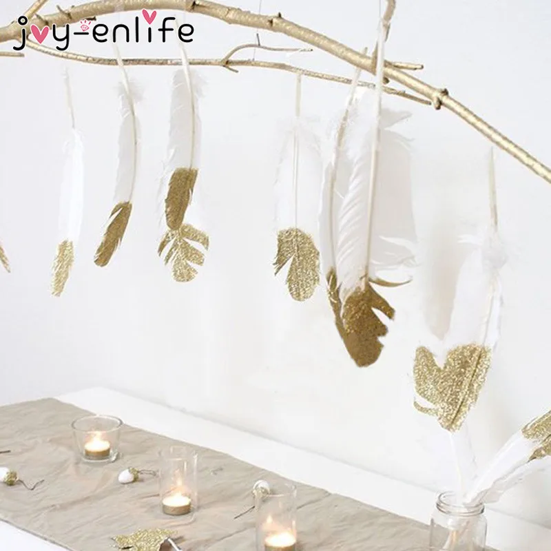 JOY ENLIFE 13 шт. 2 м баннеры из перьев белые с золотыми блестящими порошками Свадебные