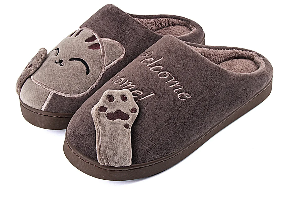 ShoeFurry/домашние тапочки; хлопковая обувь; коллекция года; зимние домашние тапочки с рисунком кота; мужские Нескользящие мягкие тапочки; теплые плюшевые Тапочки Мужские тапочки для спальни Осень сгущает обувь