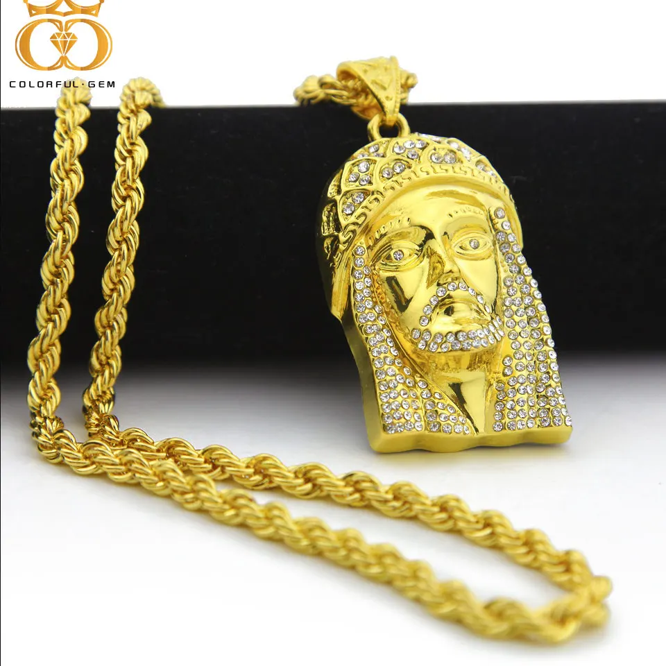 Разноцветная Мужская подвеска в стиле хип хоп с подвеской виде золотого Иисуса