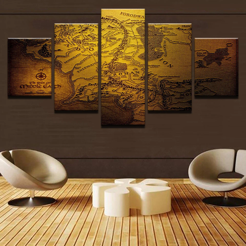 5 Pieces HD Prints Canvas Living Room Wall Art Pictures Lord Of The Rings Vintage Map Paintings Home Decor Movie Posters Bedroom | Дом и сад